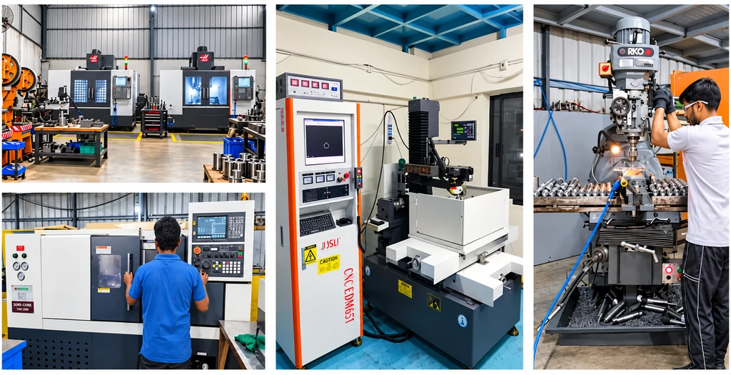 Plant 1 tool room and machining: VMC, CNC wire cut, CNC turning and drilling machines at MechEase Engineering