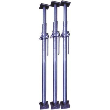 Prop jack set of three adjustable steel construction props with base and head plates
